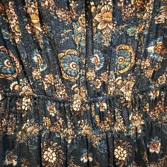 Ulla Johnson Navy Brown Floral Puff Sleeve Midi Dress - Picture 7 of 10